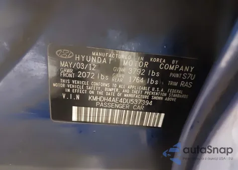 2013 Hyundai Elantra Gls/Limited из США, поврежденный, VIN KMHDH4AE4DU537394